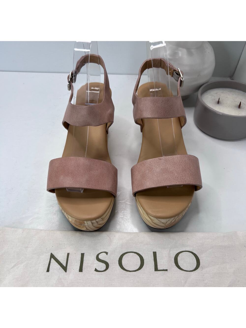 Nisolo All Day Open Toe Clog Platform Chunky Wood Heel Pink Women's 6.5 NWOB